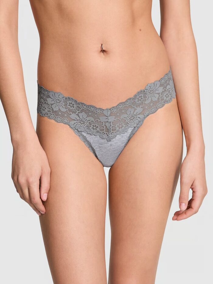 Бавовняні трусики тонг PINK Wink Lace-Trim Thong Panty - Зображення 1