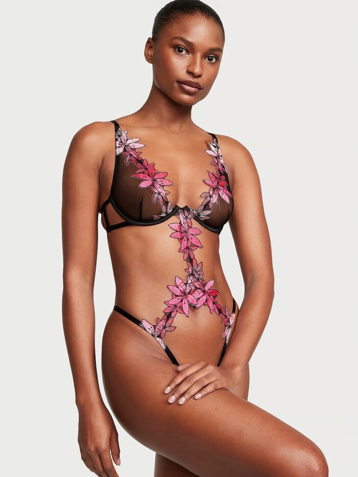 Боді Victoria's Secret VERY SEXY VERY SEXY Ziggy Glam Floral Embroidery Unlined Cutout Teddy - Зображення 1