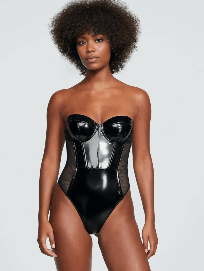 Боді балконет зі штучної лакованої шкіри Victoria's Secret Very Sexy VERY SEXY Faux Patent Leather Lace Balconette Teddy — изображение 1