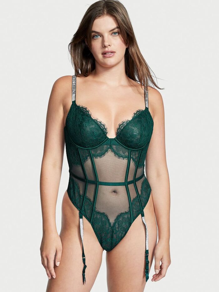Боді з підв'язками Victoria's Secret Shine Strap Lace Teddy with Garters - Зображення 1