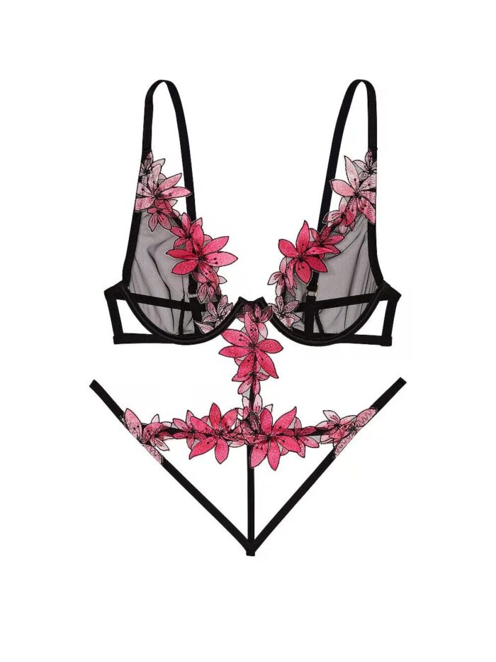 Боді Victoria's Secret VERY SEXY VERY SEXY Ziggy Glam Floral Embroidery Unlined Cutout Teddy - Зображення 3