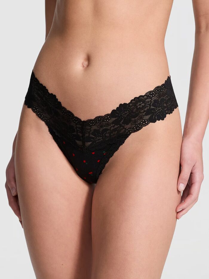 Бавовняні трусики тонг PINK Wink Lace-Trim Thong Panty - Зображення 1