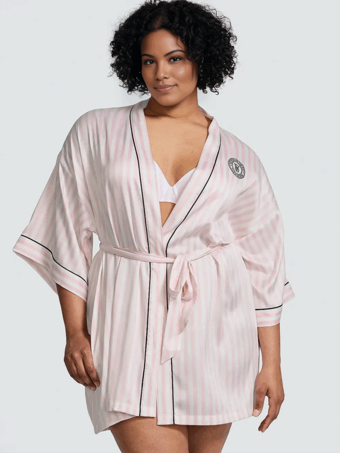 Атласний халат-кімоно Victoria's Secret Satin Short Piped Robe - Зображення 1