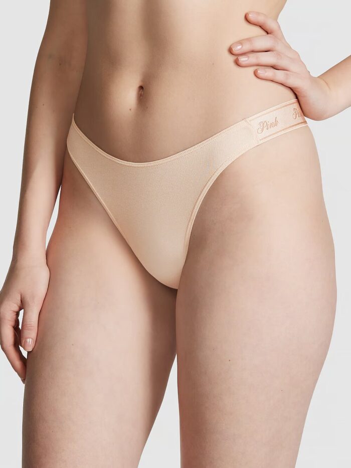 Бавовняні трусики тонг PINK Logo Cotton High-Leg Thong Panty - Зображення 1