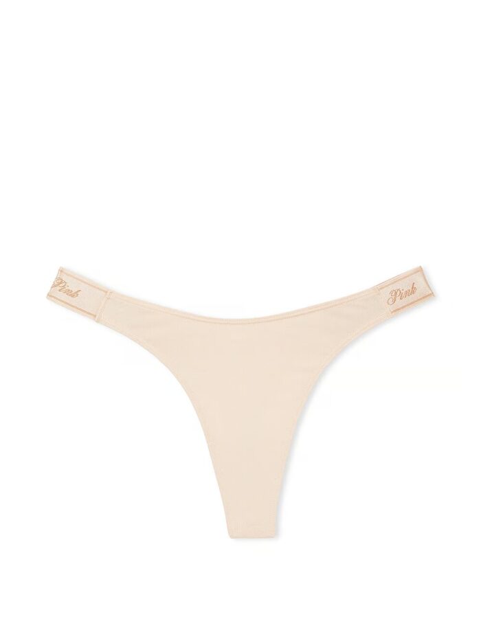 Бавовняні трусики тонг PINK Logo Cotton High-Leg Thong Panty - Зображення 3
