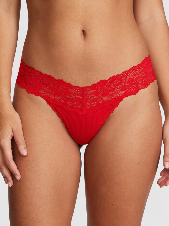 Бавовняні трусики тонг PINK Wink Lace-Trim Thong Panty - Зображення 1