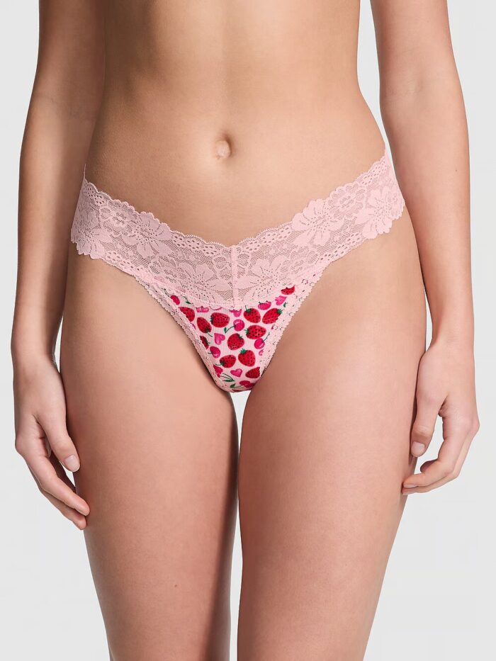 Бавовняні трусики тонг PINK Wink Lace-Trim Thong Panty - Зображення 1