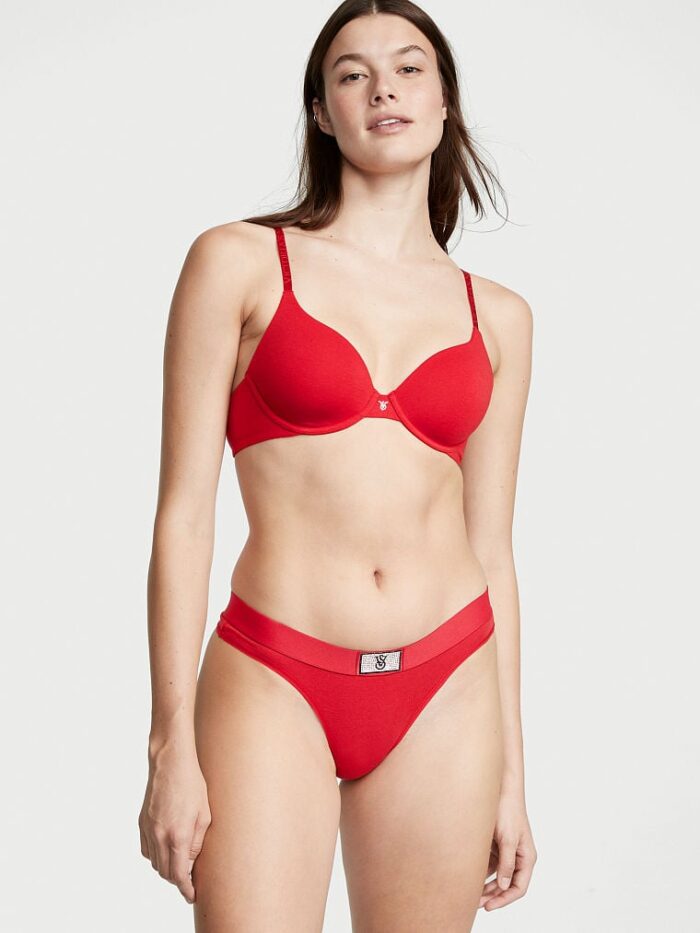 Бавовняні трусики Victoria's Secret Cotton Shine Patch Thong Panty (червоні) — изображение 4