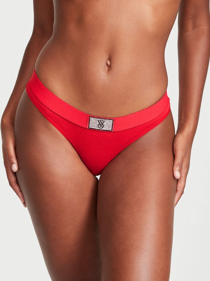 Бавовняні трусики Victoria's Secret Cotton Shine Patch Thong Panty (червоні) — изображение 1