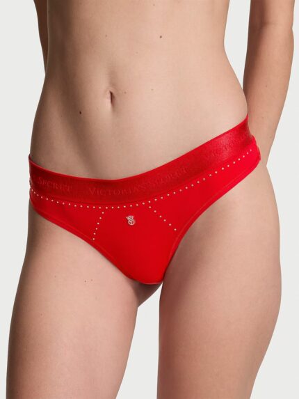 Бавовняні трусики Victoria's Secret Cotton Shine Patch Thong Panty (червоні)