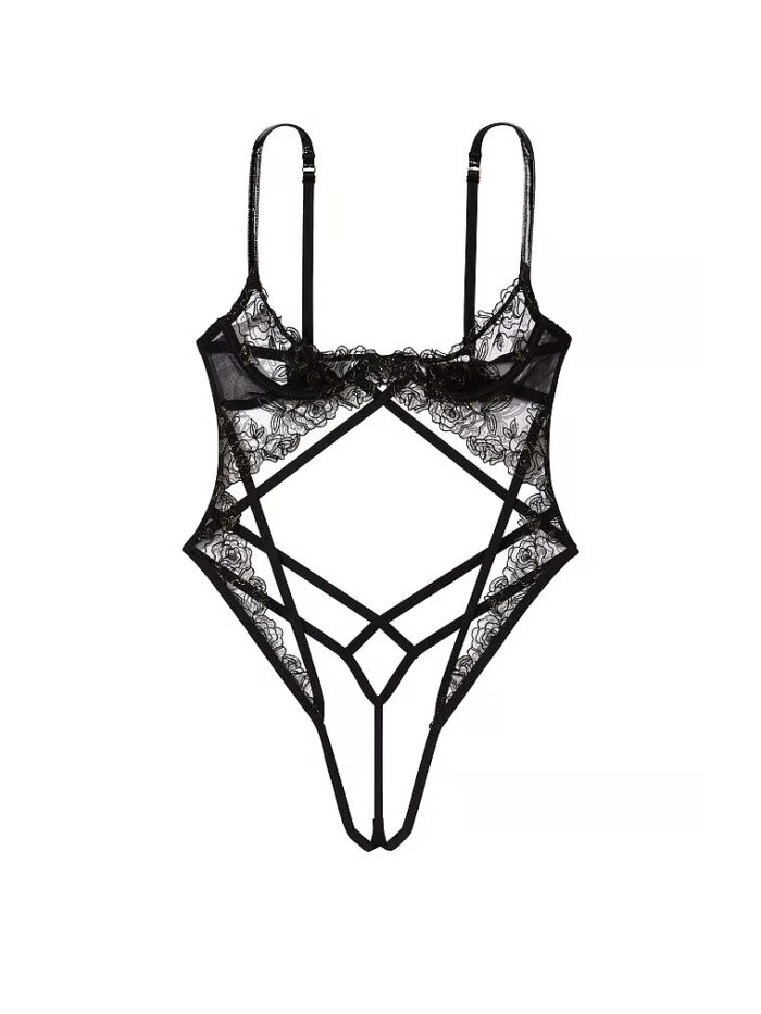 Боді Victoria's Secret VERY SEXY Midnight Affair Barely-There Open Cup Crotchless Teddy - Зображення 4