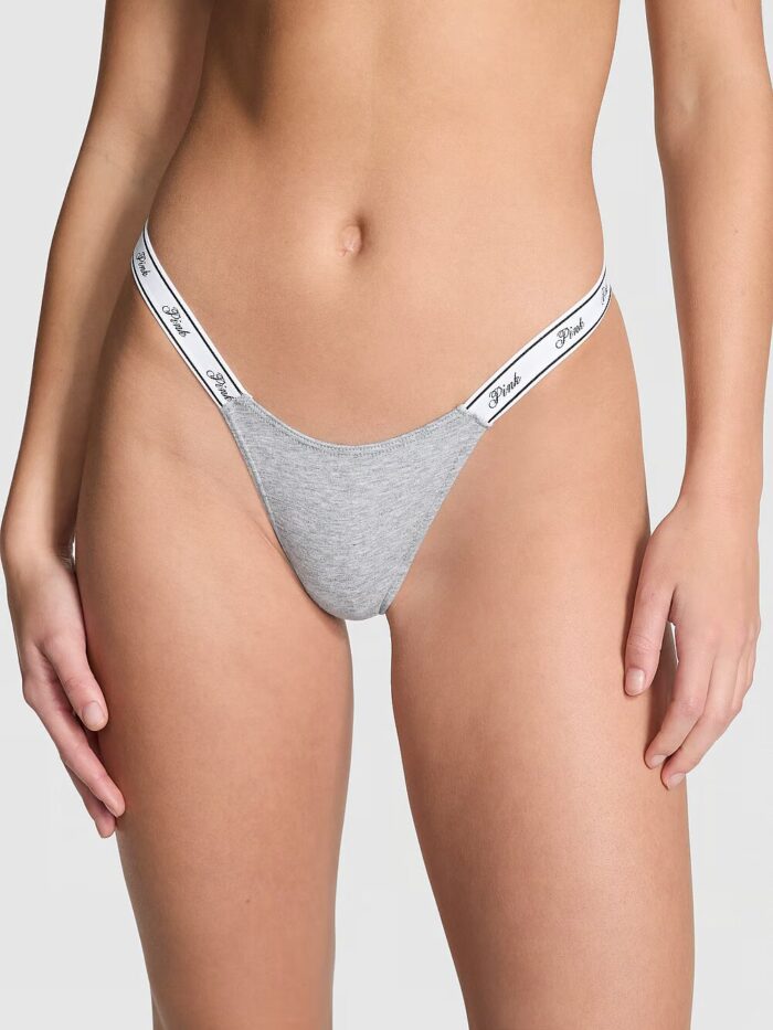 Бавовняні трусики тонг PINK Logo Cotton Micro Thong Panty - Зображення 1