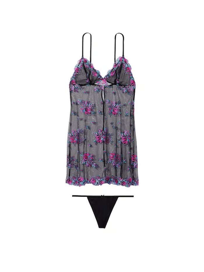 Пеньюар із сіточки з квітковою вишивкою SHEER MESH SLIP VICTORIA'S SECRET - Зображення 4