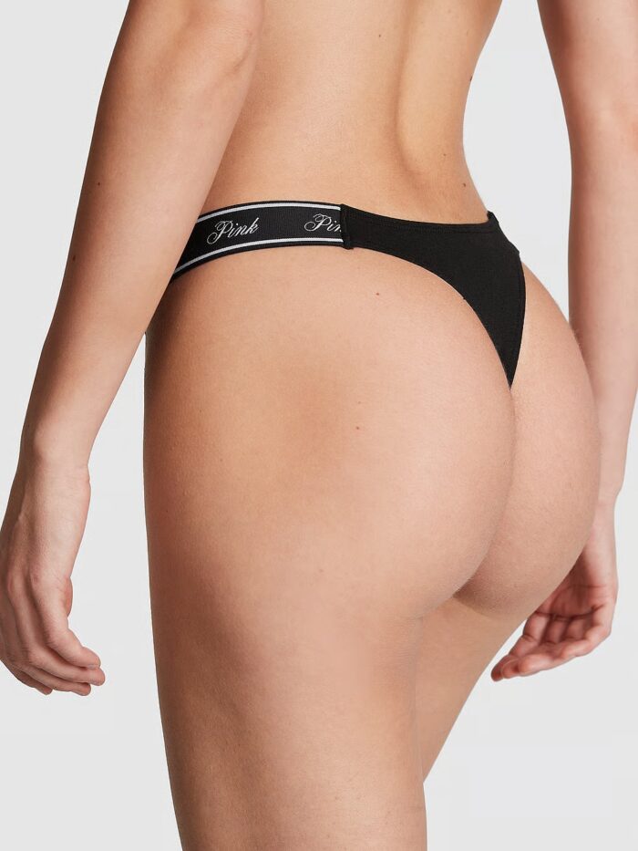 Бавовняні трусики тонг PINK Logo Cotton High-Leg Thong Panty - Зображення 2